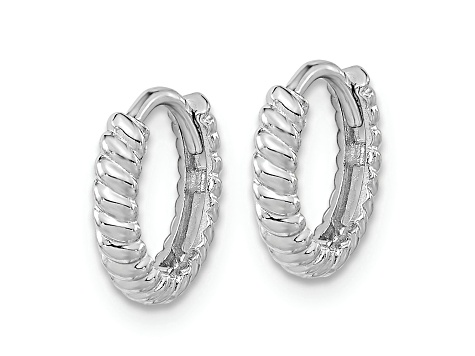 Rhodium Over 14k White Gold 3/8" Children's Polished Hoop Earrings