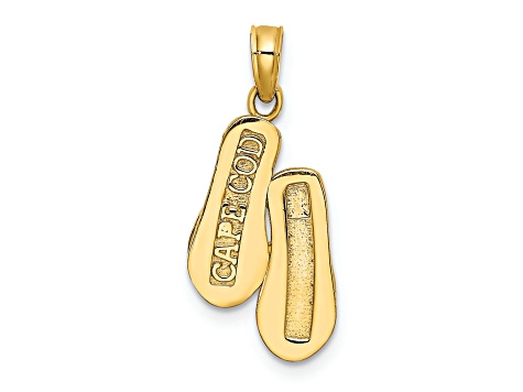 14k Yellow Gold 3D Textured Cape Cod Double Flip-Flop pendant