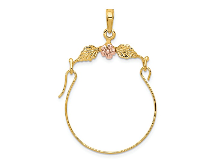 10K Yellow Gold and 10K Rose Gold Textured Leaves with Flower Charm Holder
