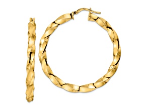 14K Yellow Gold Polished and Twisted 1 3/4" Hoop Earrings