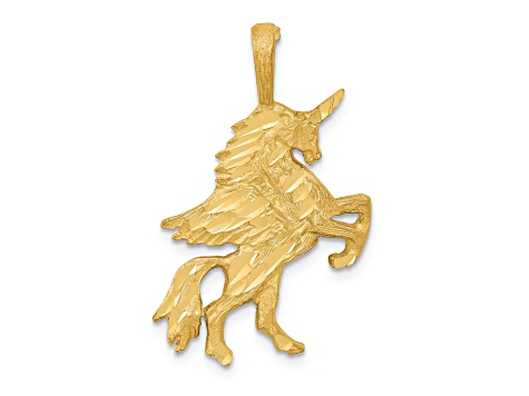 14k Yellow Gold Brushed and Diamond-Cut Unicorn Pendant