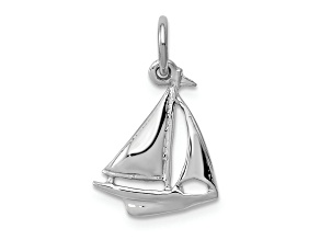 Rhodium Over 10K White Gold Solid Polished 3D Sailboat Charm