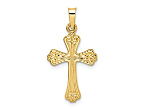 14k Yellow Gold Solid Polished and Textured Fancy Design Cross Pendant