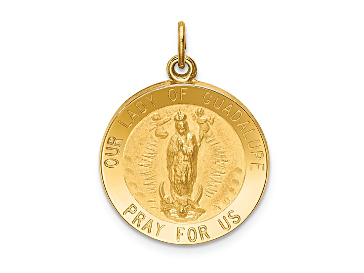 14k Yellow Gold Solid Polished and Satin Round Our Lady of Guadalupe ...