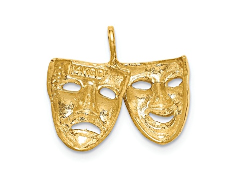 14k Yellow Gold Polished Comedy and Tragedy Theater Masks Pendant