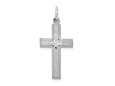 Rhodium Over 14k White Gold Diamond-Cut Satin Cross Pendant