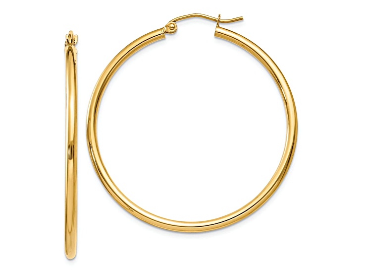 14k Yellow Gold Polished 1 9/16" Tube Hoop Earrings