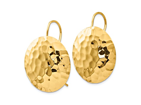 14k Yellow Gold Hammered Circle Dangle Earrings