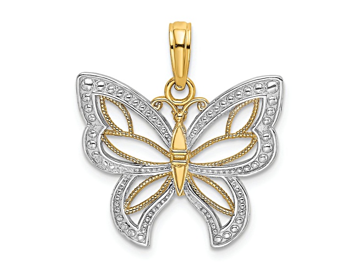 14k Two-tone Gold Butterfly with White Beaded Wings Charm
