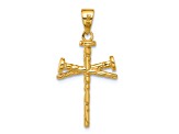 14K Yellow Gold Polished and Textured Nails Cross Pendant