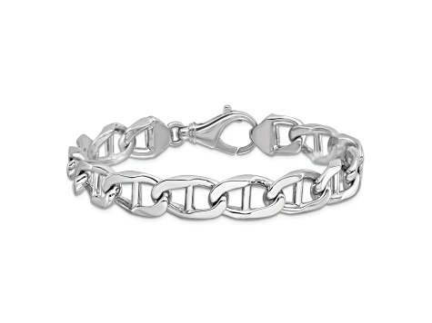 Rhodium Over 14k White Gold 10.3mm Hand polished Fancy Mariner Link Bracelet