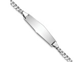 Rhodium Over 14k White Gold Soft Diamond Shape Flat Curb Link ID Bracelet