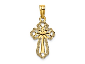 10K Yellow Gold Cut-Out Polished Textured Cross Charm