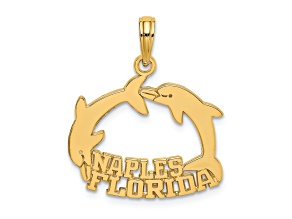 14k Yellow Gold Naples Florida Jumping Dolphins Charm
