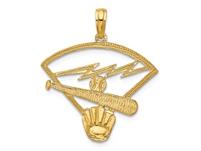 14k Yellow Gold Polished and Textured Baseball Pendant