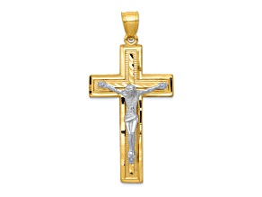 14K Yellow and White Gold Diamond-cut Latin Crucifix Pendant