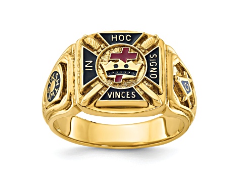 10K Yellow Gold Men's Textured with Enamel Knights Templar Masonic Ring