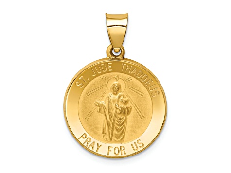 14K Yellow Gold Polished and Satin St Jude Thaddeus Medal Hollow Pendant