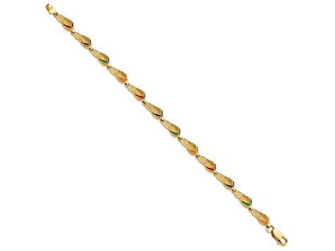 14k Yellow Gold Textured Multi-Color Enamel Flip Flop Bracelet