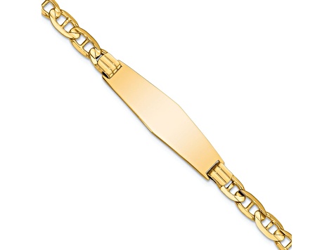 14k Yellow Gold Mariner Link Soft Diamond Shape ID Bracelet