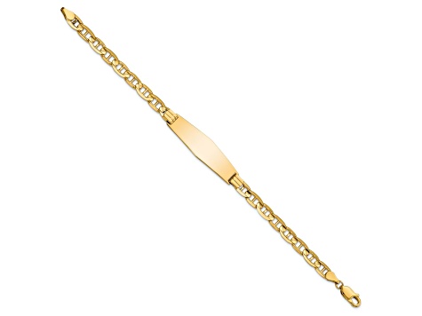 14k Yellow Gold Mariner Link Soft Diamond Shape ID Bracelet