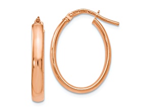 14k Rose Gold 7/8 inch Polished Oval Hoop Earrings