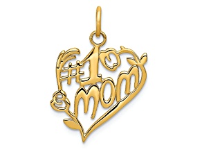 14k Yellow Gold Textured Number 1 Mom Heart Charm Pendant