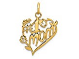 14k Yellow Gold Textured Number 1 Mom Heart Charm Pendant