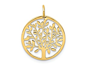 14k Yellow Gold Round Tree Pendant