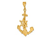 14k Yellow Gold Textured Large Anchor with Moveable Wheel Pendant