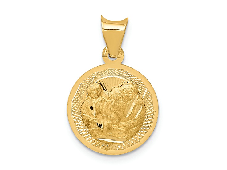 14k Yellow Gold Polished Diamond-Cut and Satin Baptism Circle Pendant