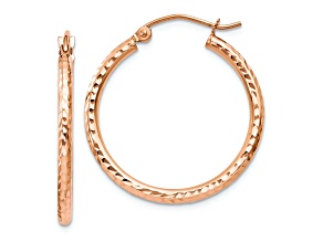 10k Rose Gold 1" Diamond-Cut and Polished Hoop Earrings