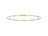 14K Tri-color Polished with Diamond-cut Beads 9-inch Plus 1-inch Extension Anklet