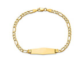14k Yellow Gold Soft Diamond Shape Figaro Link ID Bracelet