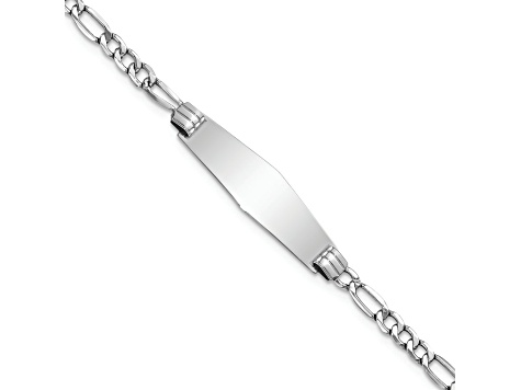 Rhodium Over 14k White Gold Soft Diamond Shape Figaro Link ID Bracelet