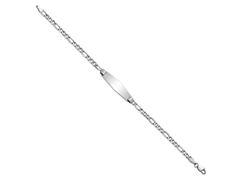 Rhodium Over 14k White Gold Soft Diamond Shape Figaro Link ID Bracelet