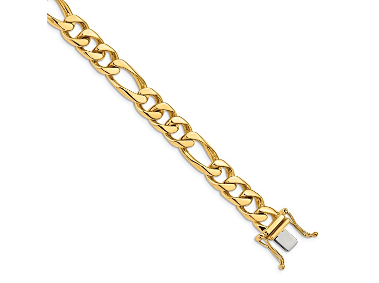 10k Yellow Gold and 10k White Gold 8.8mm Hand-polished Figaro Link Bracelet