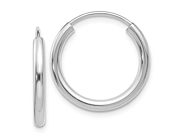 Rhodium Over 10k White Gold 11/16" Polished Endless Hoop Earrings