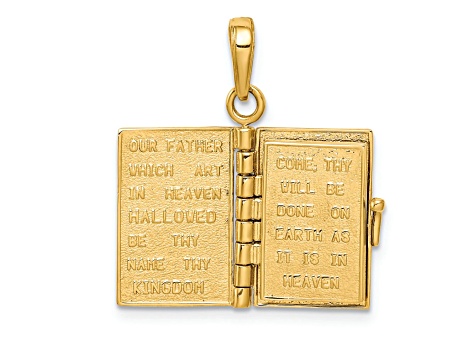 14k Yellow Gold Textured Hinged Bible Pendant with Lord's Prayer