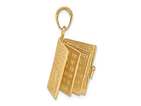 14k Yellow Gold Textured Hinged Bible Pendant with Lord's Prayer