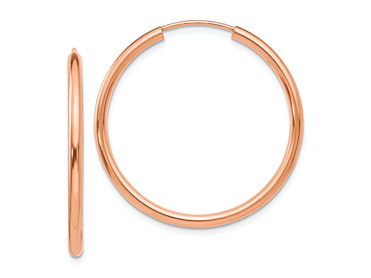 14k Rose Gold Polished 1 3/16" Round Endless Hoop Earrings