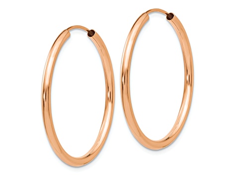14k Rose Gold Polished 1 3/16" Round Endless Hoop Earrings
