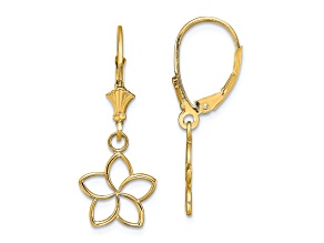 14K Yellow Gold Polished Cut-Out Flower Dangle Earrings