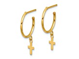 14k Yellow Gold Polished Hoop with Cross Dangle Earrings