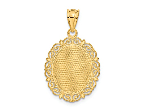 14k Yellow Gold Solid Satin, Polished and Textured Taurus Zodiac Oval Pendant