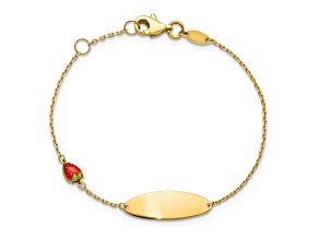 14K Yellow Gold Enameled Strawberry Baby ID 5.5-inch with 0.5-inch Extension Bracelet