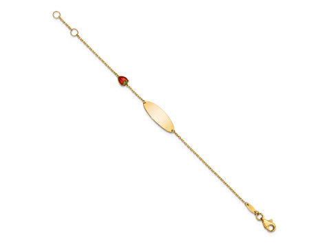 14K Yellow Gold Enameled Strawberry Baby ID 5.5-inch with 0.5-inch Extension Bracelet