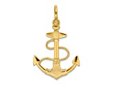 14k Yellow Gold 3D Textured Anchor with Rope and Shackle Bail Charm