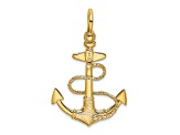 14k Yellow Gold 3D Textured Anchor with Rope and Shackle Bail Charm