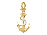 14k Yellow Gold 3D Textured Anchor with Rope and Shackle Bail Charm